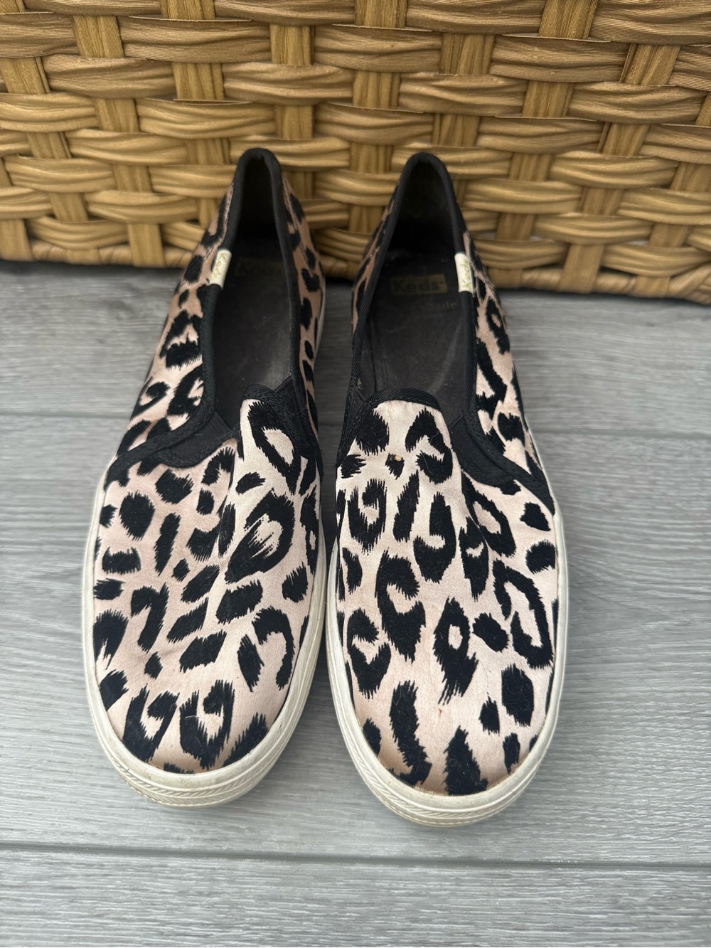 Leopard Print Slip-On Sneakers in Black & Cream